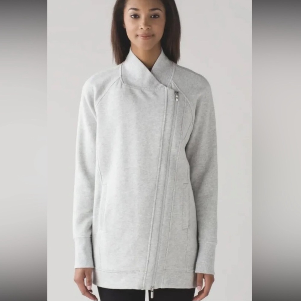 Lululemon Back To It Wrap Asymmetrical Scuba Fleece Jacket Light Gray Full Zip